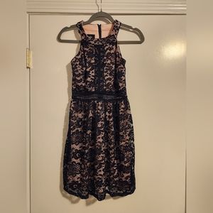 Juniors' Size 1 Navy Blue, Mock-Neck, Fit & Flare Dress